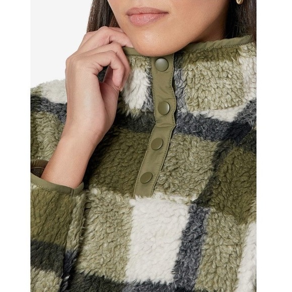 Madewell (Re)sourced Sherpa Popover Tunic Jacket Plaid Green Women Small NB532‎ - Picture 13 of 15